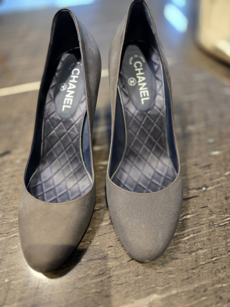 Chanel Grey Suede Heels - Size 41.5