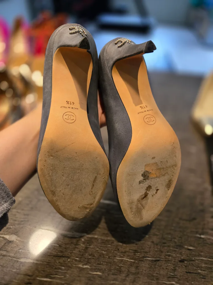 Chanel Grey Suede Heels - Size 41.5 image indicator(5)