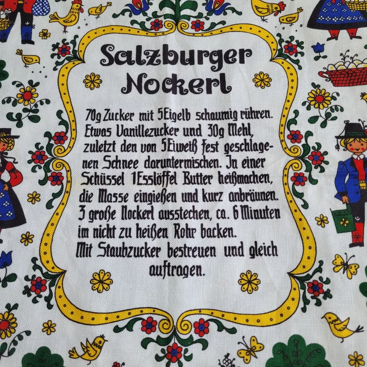 Vintage 23" x 19" Salzburger Nockerl Recipe Red  Tea Towel image indicator(4)
