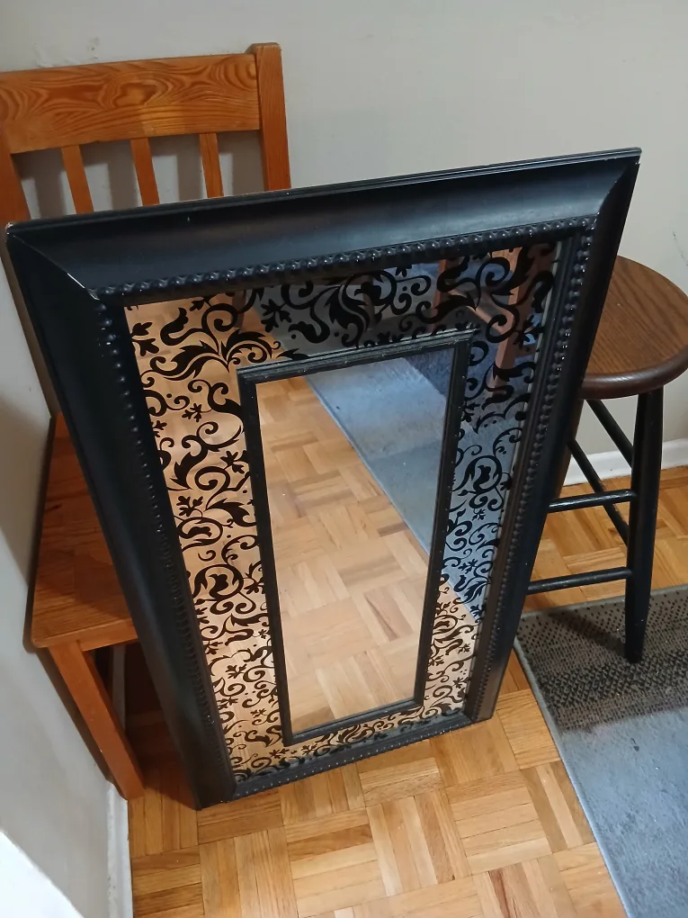 Black Framed Wall Mirror with Decorative Pattern thumbnail