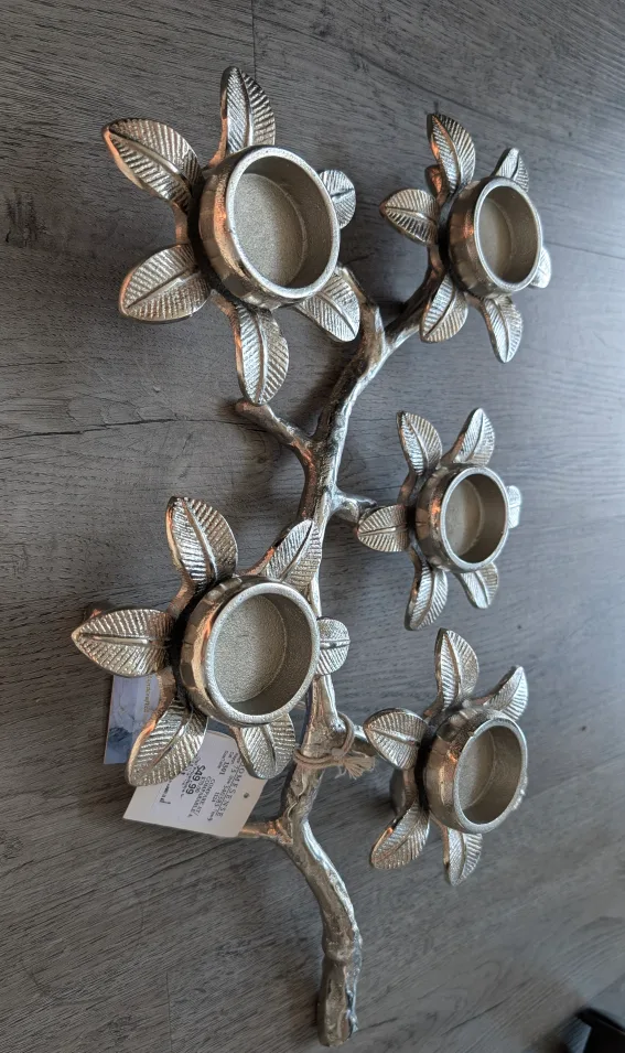 Decorative Candle Holder Silver Floral Design image indicator(2)