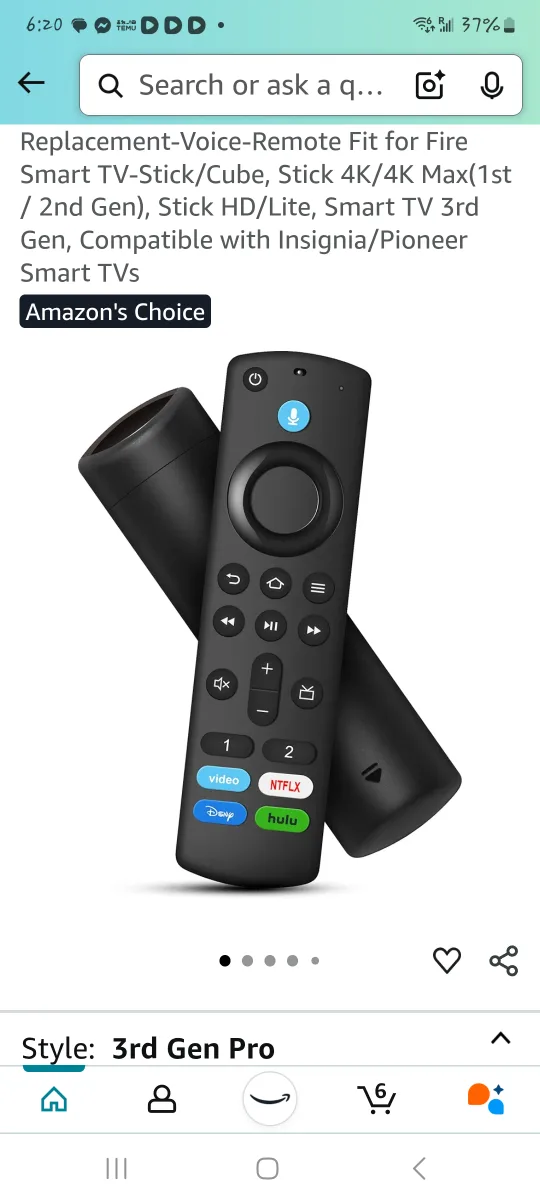 Fire TV Stick 4K Max Replacement Voice Remote thumbnail