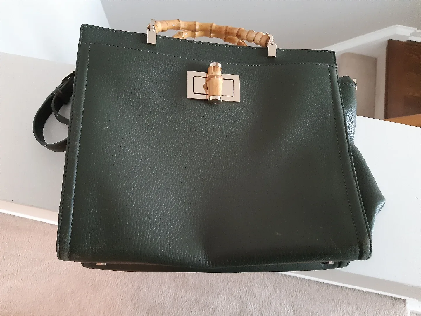 green Kate Spade Purse with bamboo handles image indicator(4)
