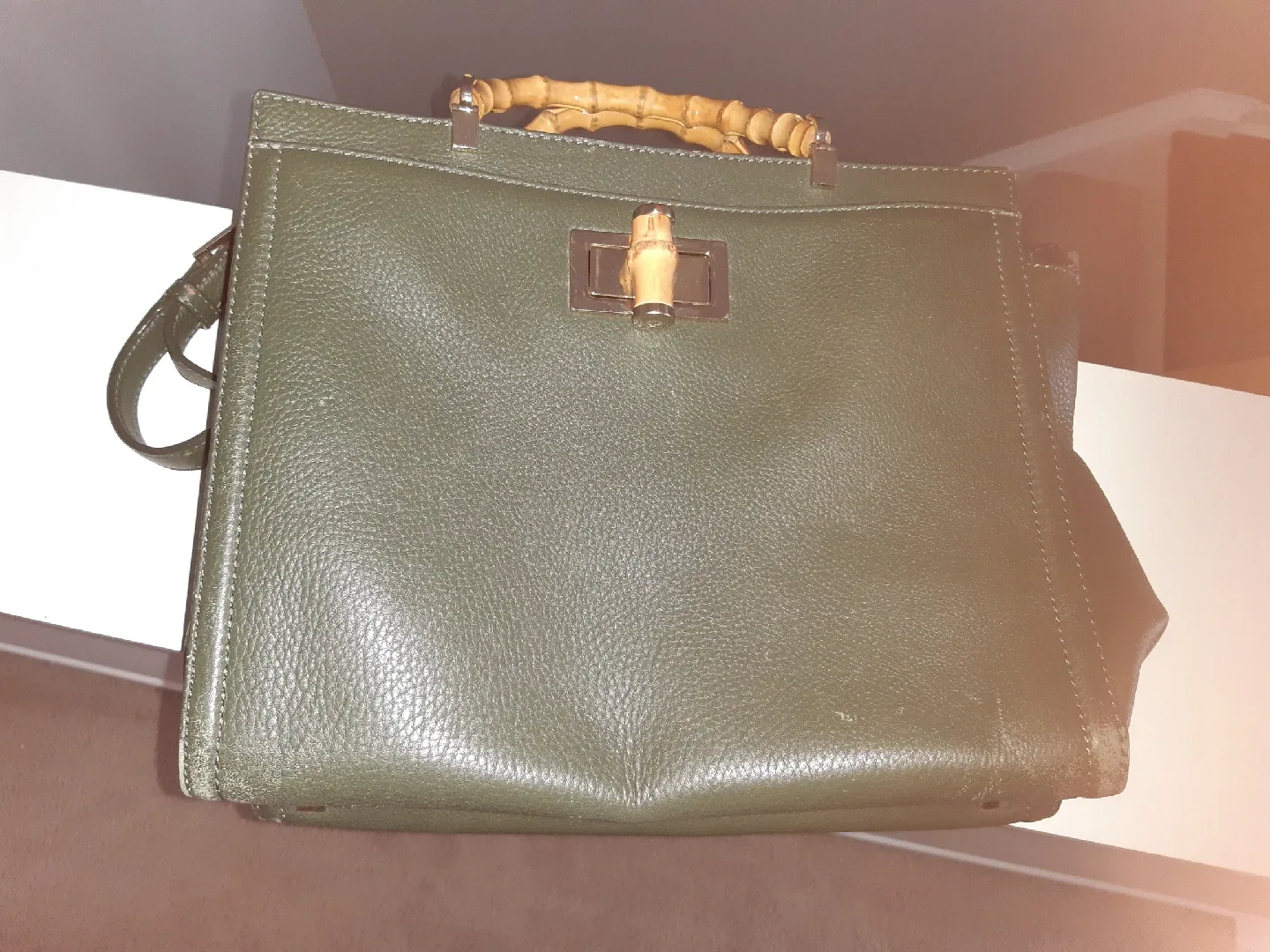 green Kate Spade Purse with bamboo handles image indicator(5)