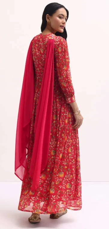 Red Floral Print Anarkali Dress image indicator(2)