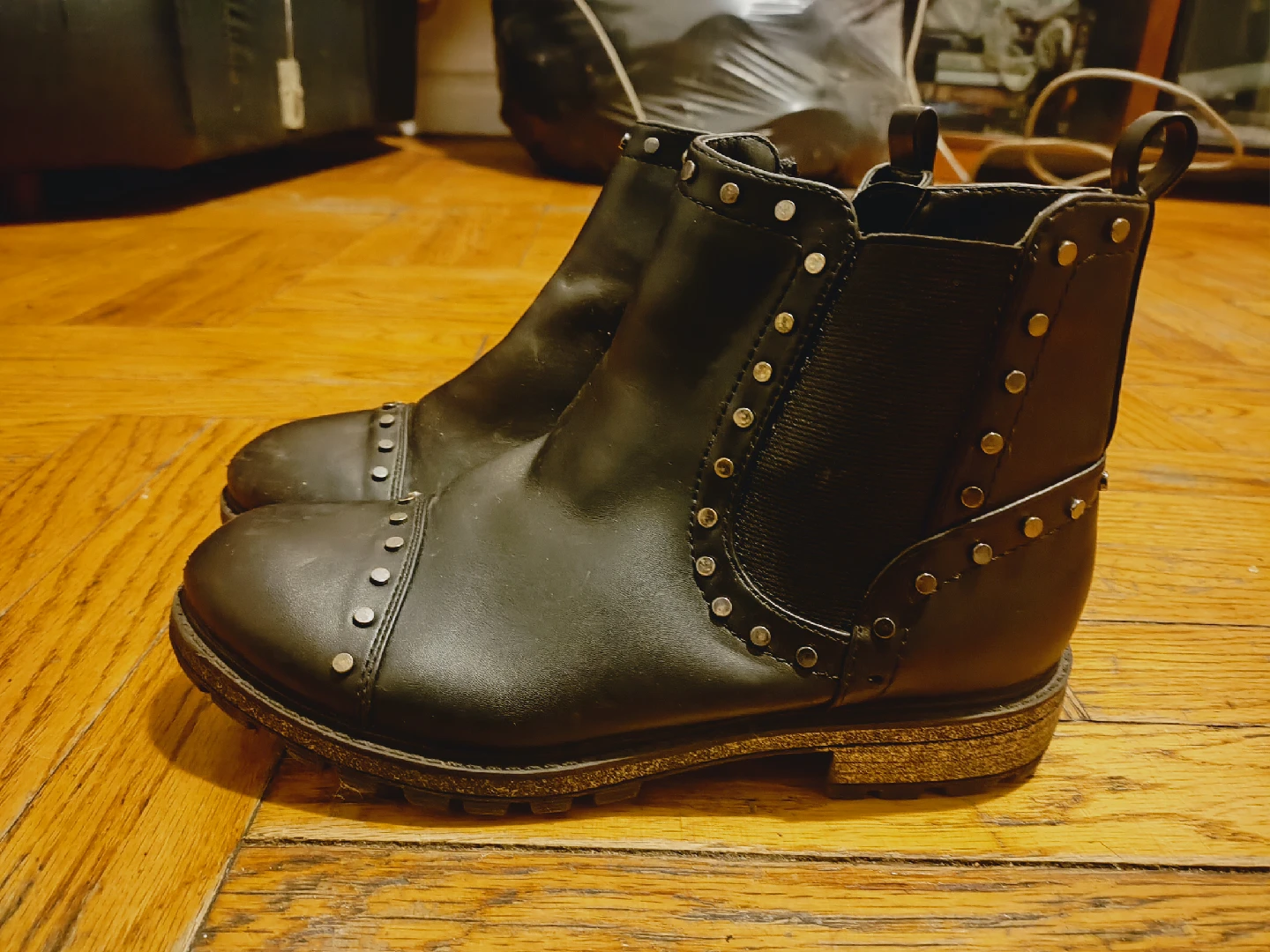 Black Ankle Boots with Silver Stud Size 4 Pre-loved Great Con - photo 2