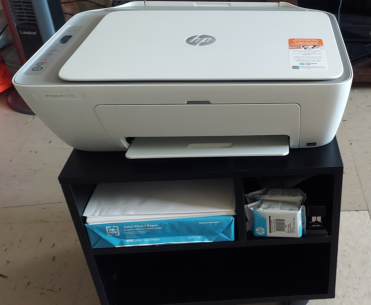 HP DeskJet 2755e Printer with black and color ink cartridges