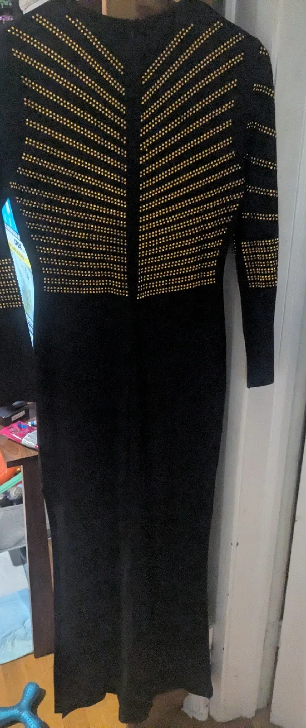 Black Long Sleeve Dress with Gold Embellishments thumbnail