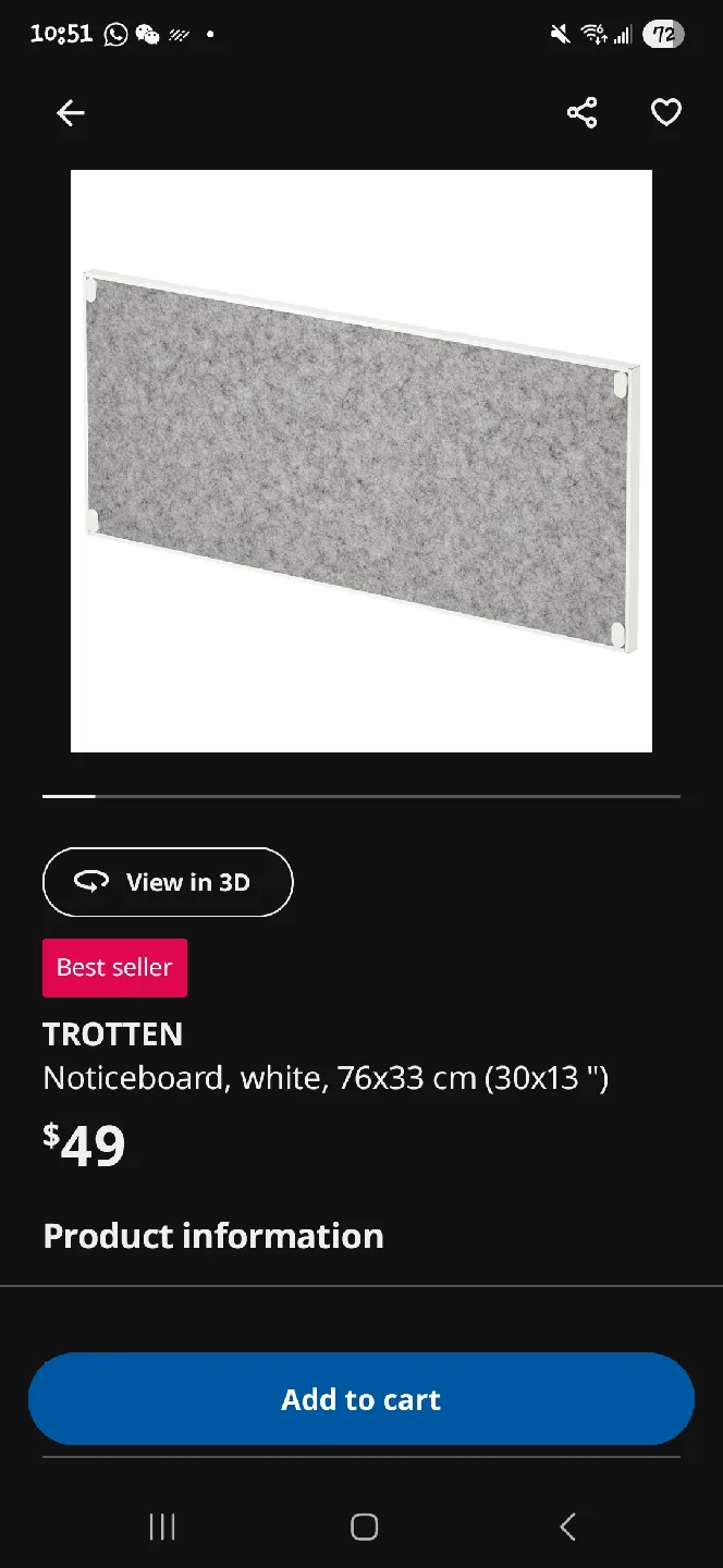 IKEA Trotten Noticeboard - 76x33 cm (30x13") image indicator(2)