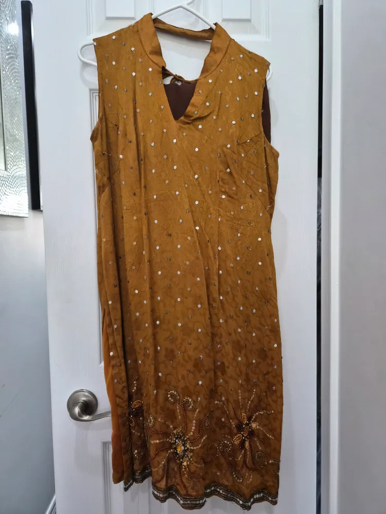 Gold Dress with Sequins and Embroidery image indicator(4)