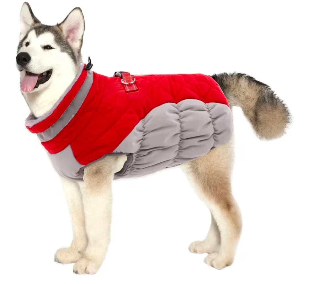 Red & Grey Warm Dog Winter Coat, Size XL image indicator(7)
