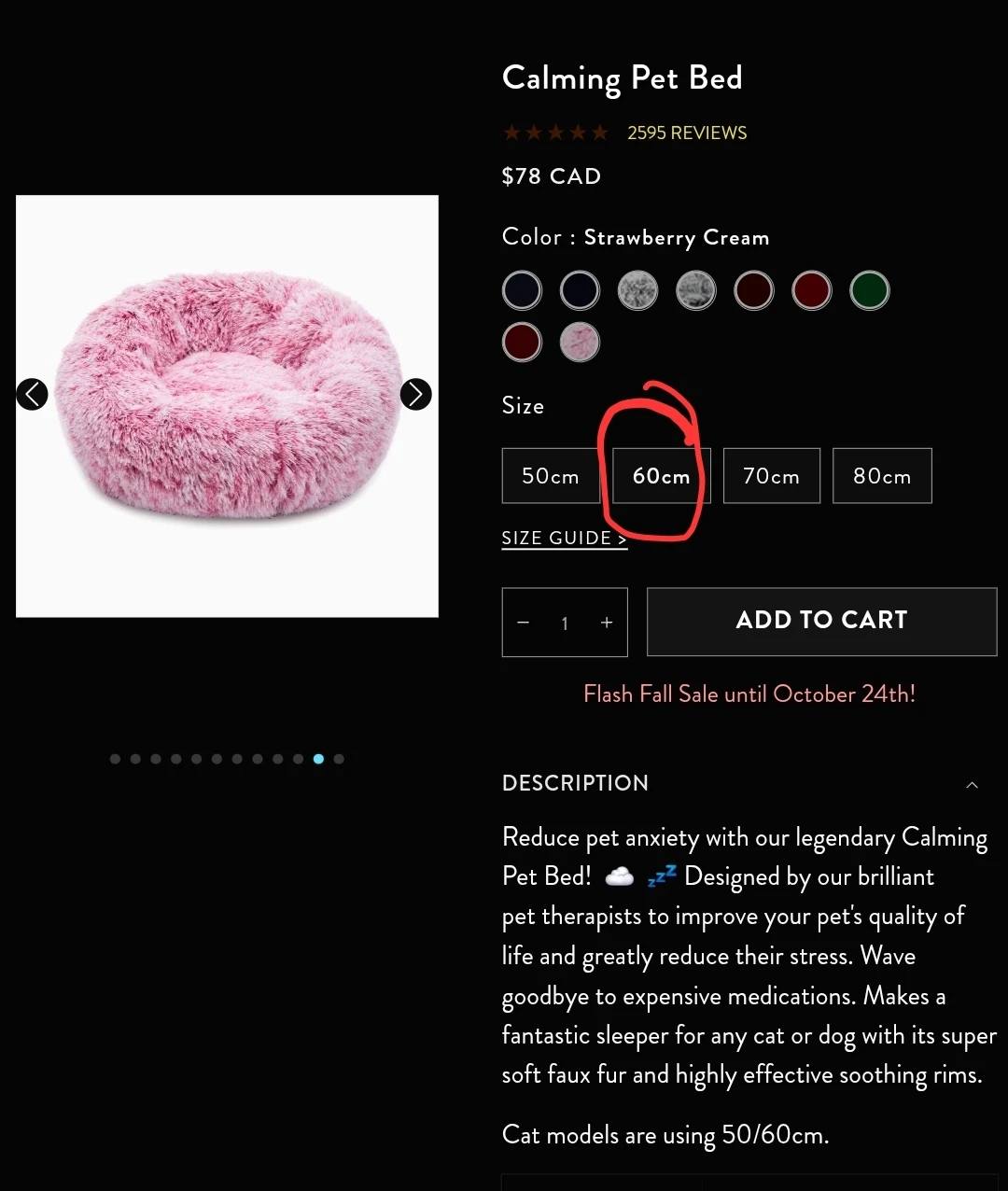 Calming Pet Bed - 60cm in PINK