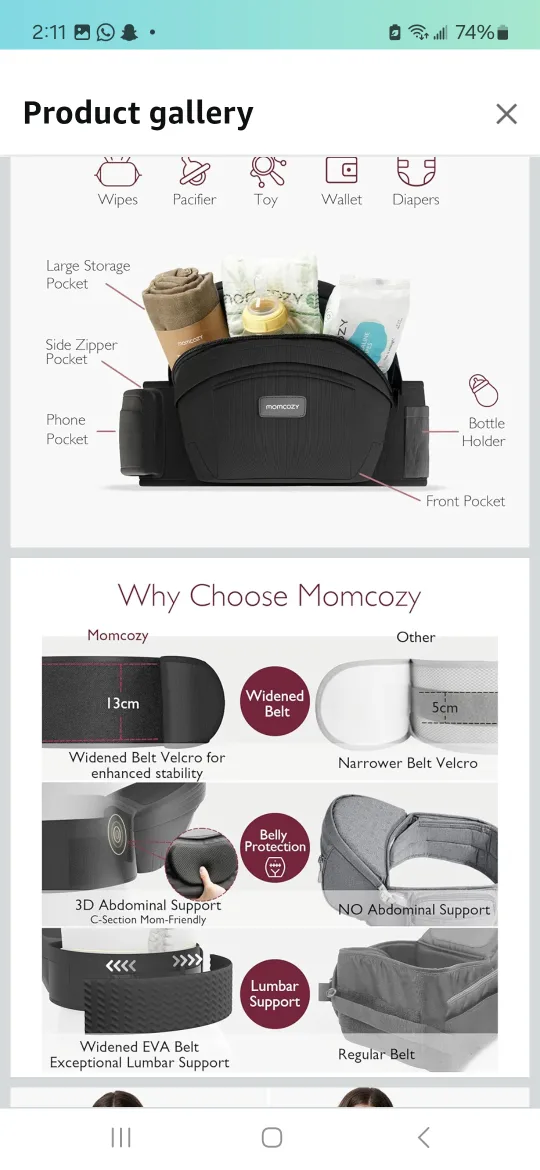 Momcozy Baby Carrier Waist Seat - Black image indicator(5)