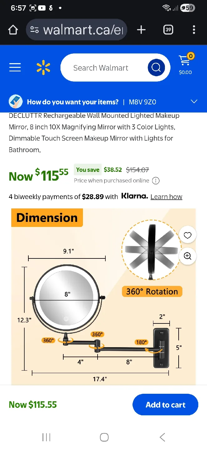 NEW 'Decluttr' 8" Wall Mounted LIGHTED Mirror, 1x/10x MAGNIFY image indicator(6)