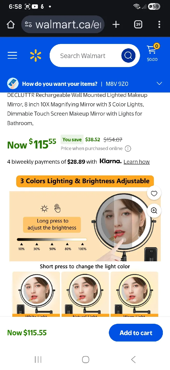 NEW 'Decluttr' 8" Wall Mounted LIGHTED Mirror, 1x/10x MAGNIFY image indicator(7)