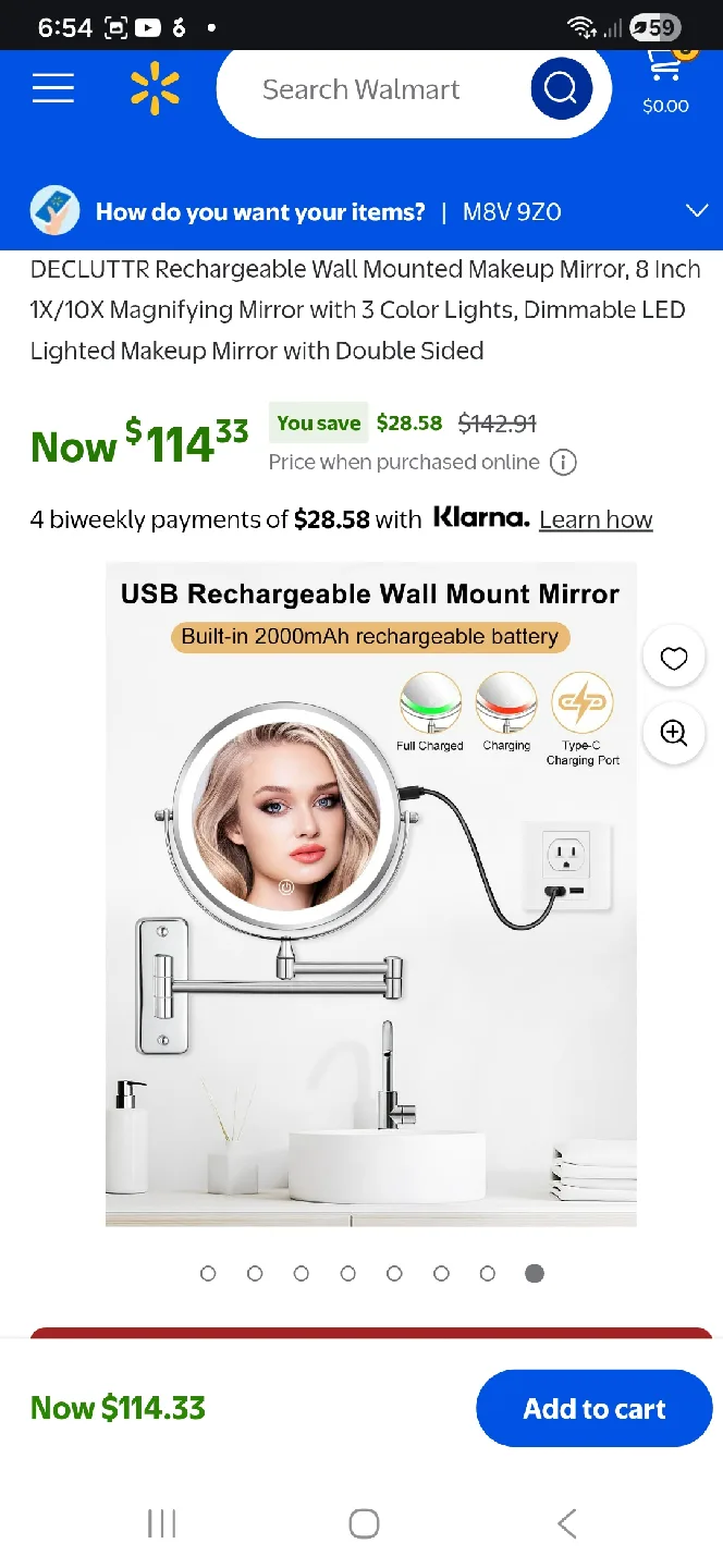 NEW 'Decluttr' 8" Wall Mounted LIGHTED Mirror, 1x/10x MAGNIFY image indicator(9)