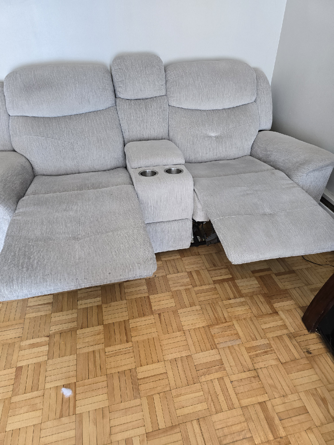 Light Grey Reclining Sofa with Cup Holders