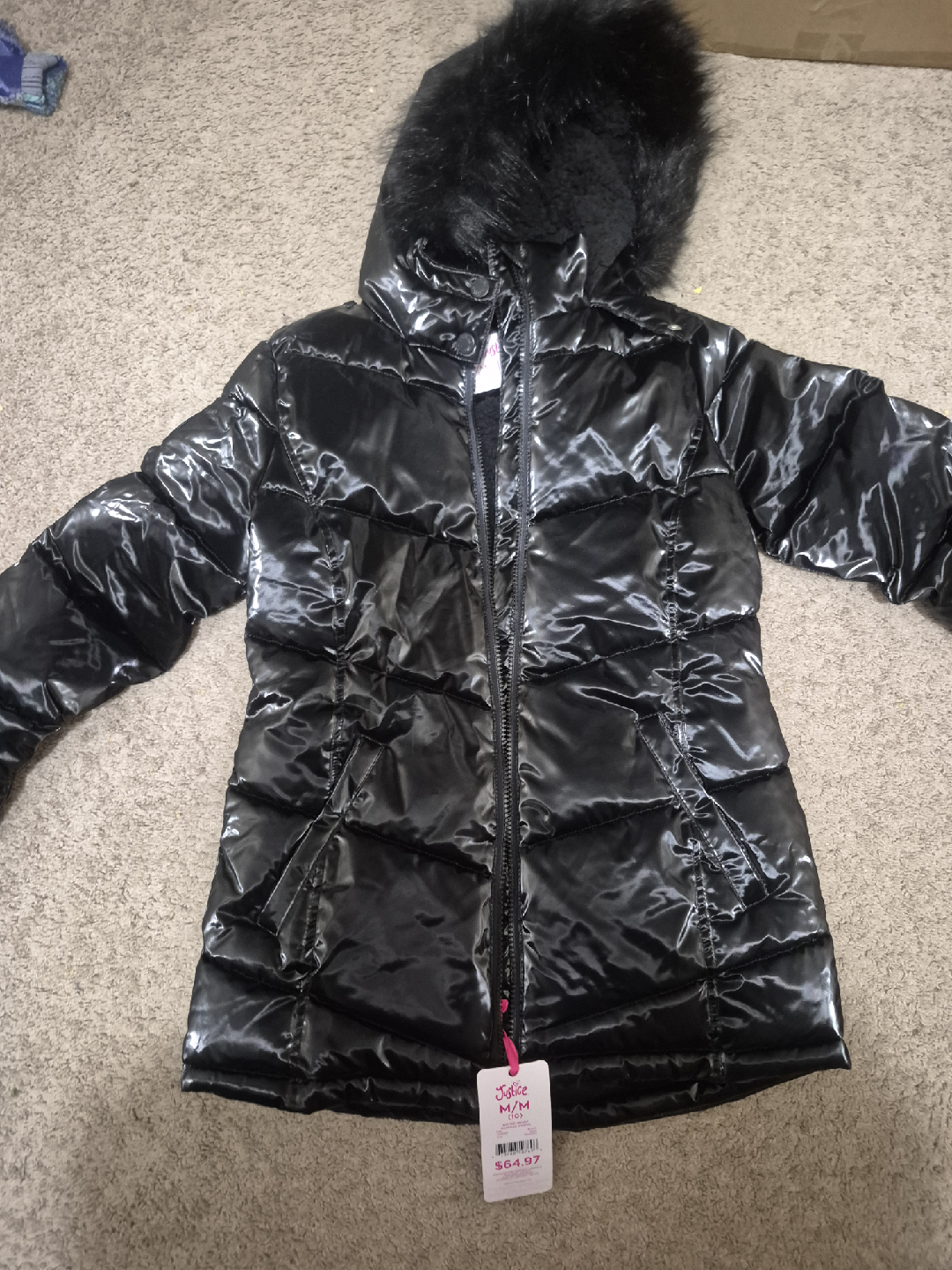 Justice Black Puffer Jacket - Size M (10)