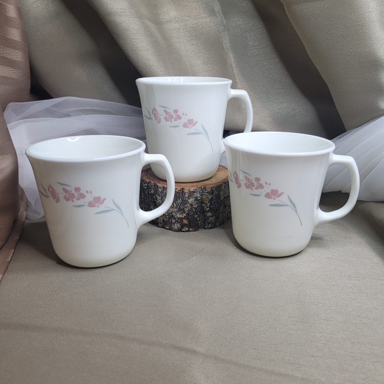 Corelle "SILK BLOSSOMS" Corning Ware  Set of 3  Coffee Tea Cups