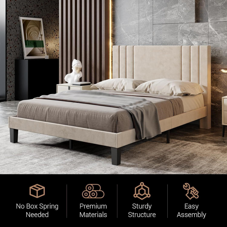 Biege Queen Bed Frame with Headboard - photo 2