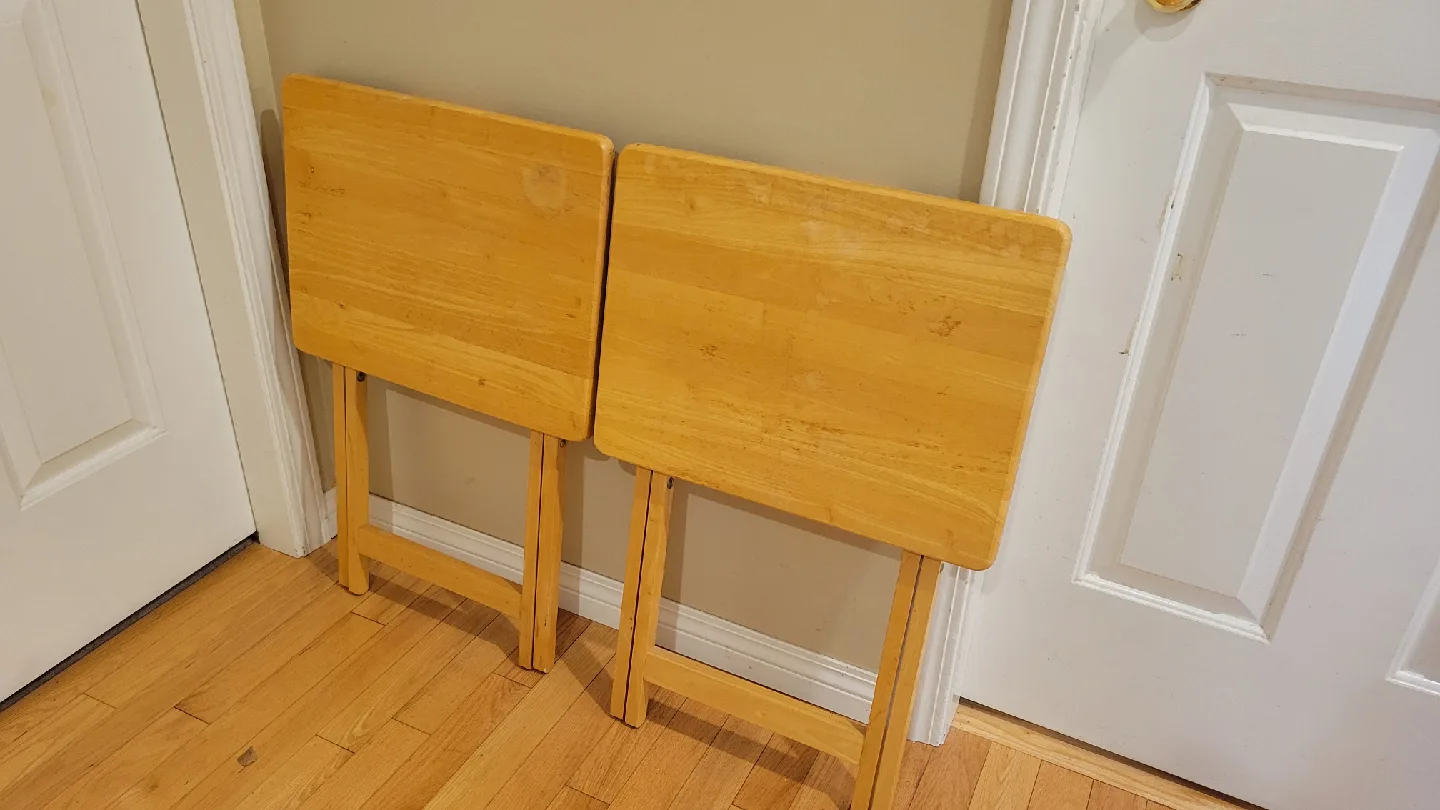 Set Of 4 Solid Wood Foldable TV Dinner Tray Table W/StorageStand image indicator(10)