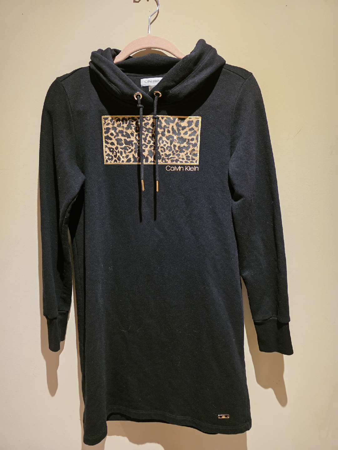 Calvin Klein Black Leopard Print Hoodie Dress - M/M