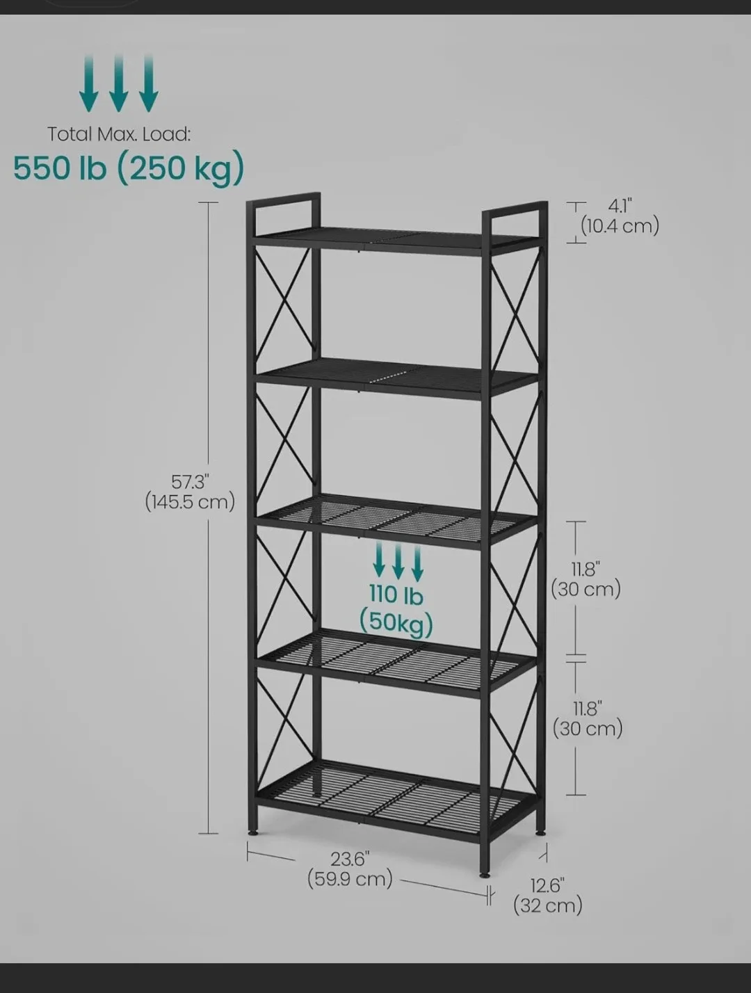 SONGMICS 5-Tier Kitchen Baker's Rack - Black image indicator(3)