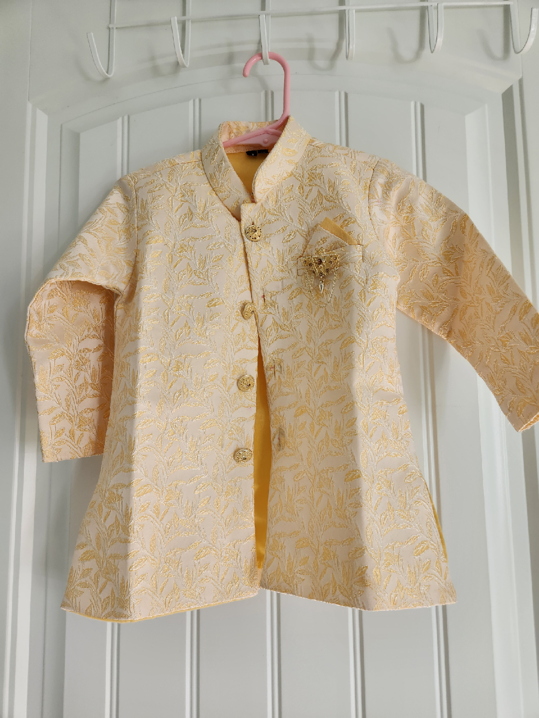 Kids Sherwani Set - Gold & Cream