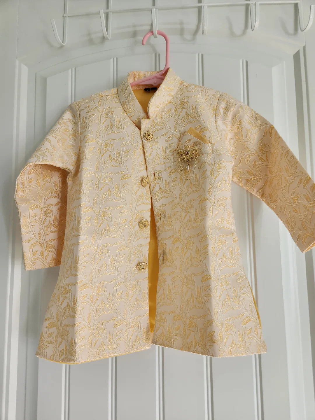 Kids Sherwani Set - Gold & Cream