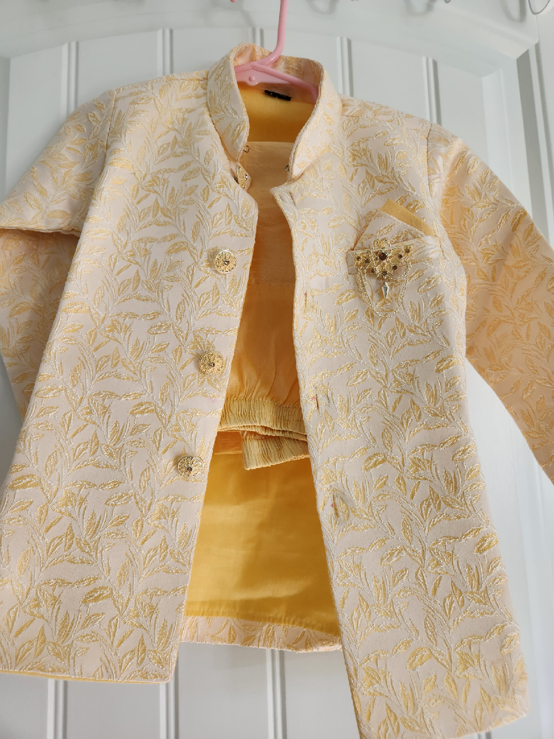 Kids Sherwani Set - Gold & Cream - photo 2