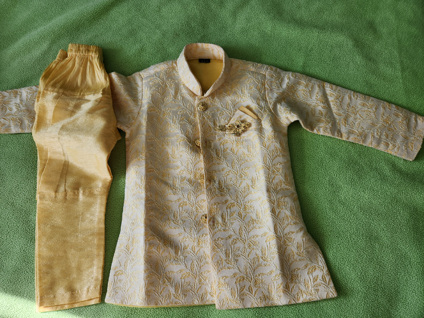 Kids Sherwani Set - Gold & Cream - photo 3