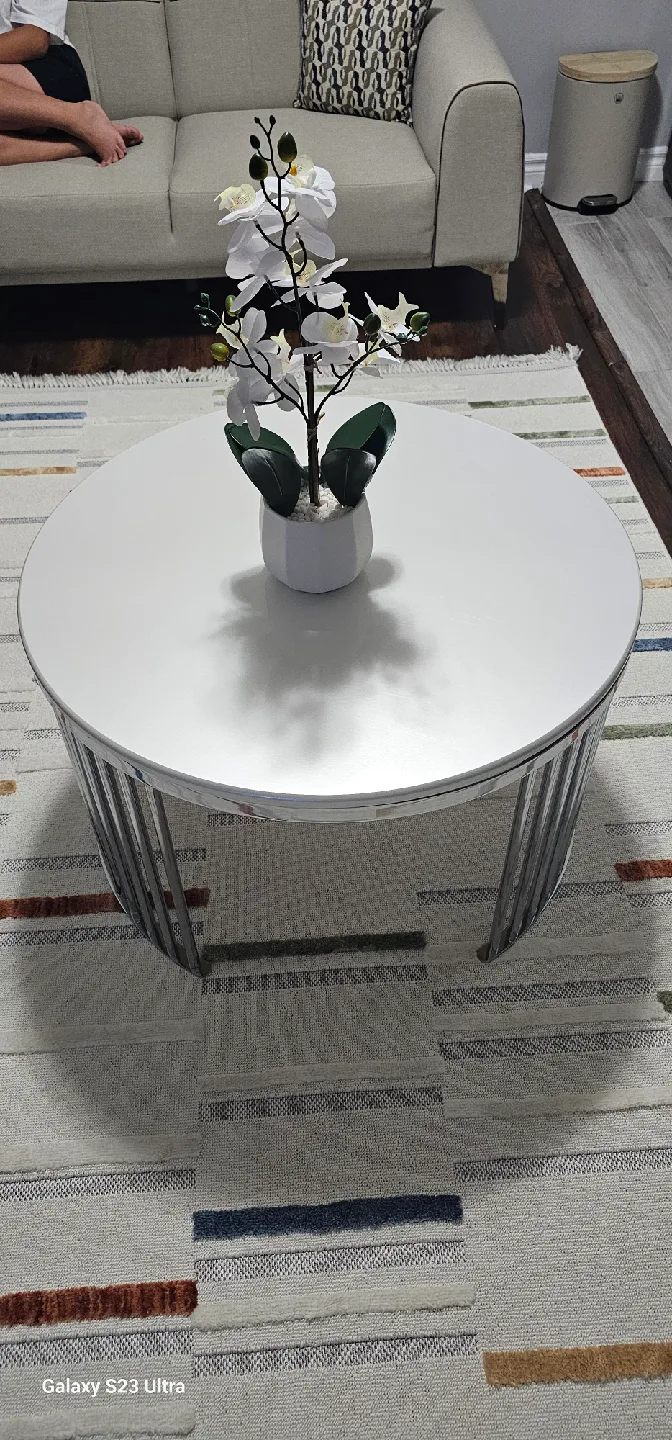 Round White Coffee Table with Chrome Legs thumbnail