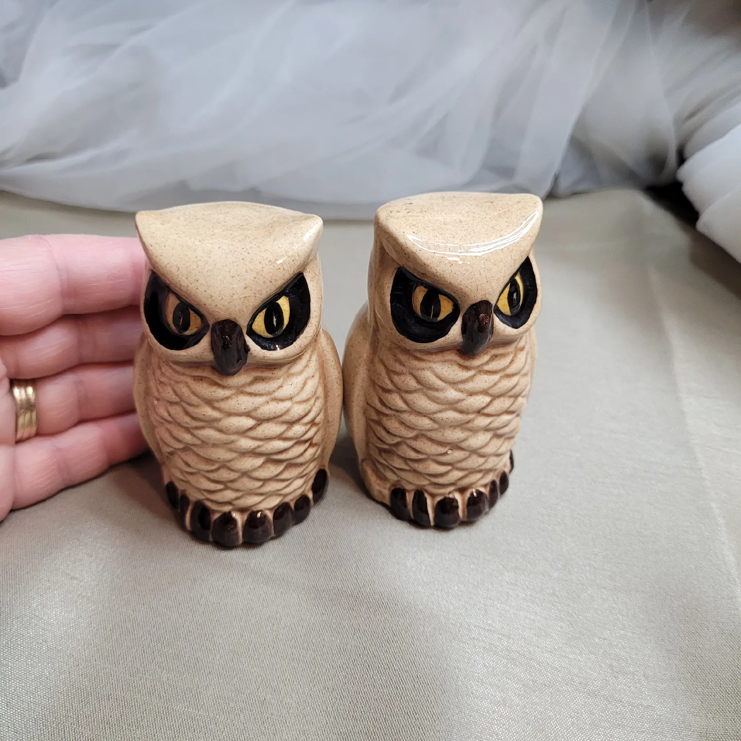 Pair of Vintage Ceramic 3 1/4" Tall Owl Figurines image indicator(8)
