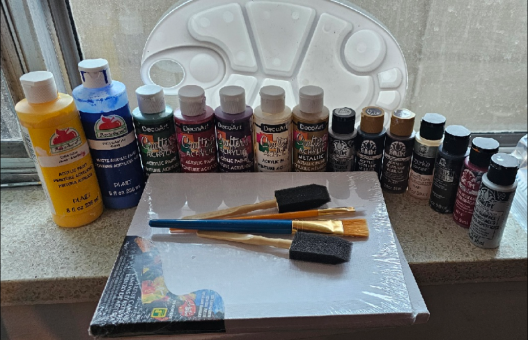 Acrylic Paint Set with Canvas, Brushes and Palette