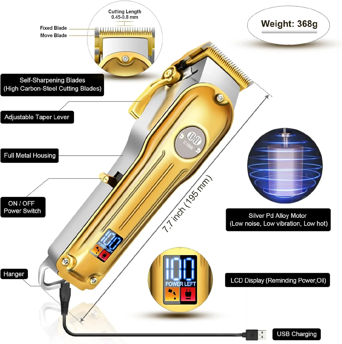 Cordless Hair Clippers, CIICII Professional Hair Clippers image indicator(2)