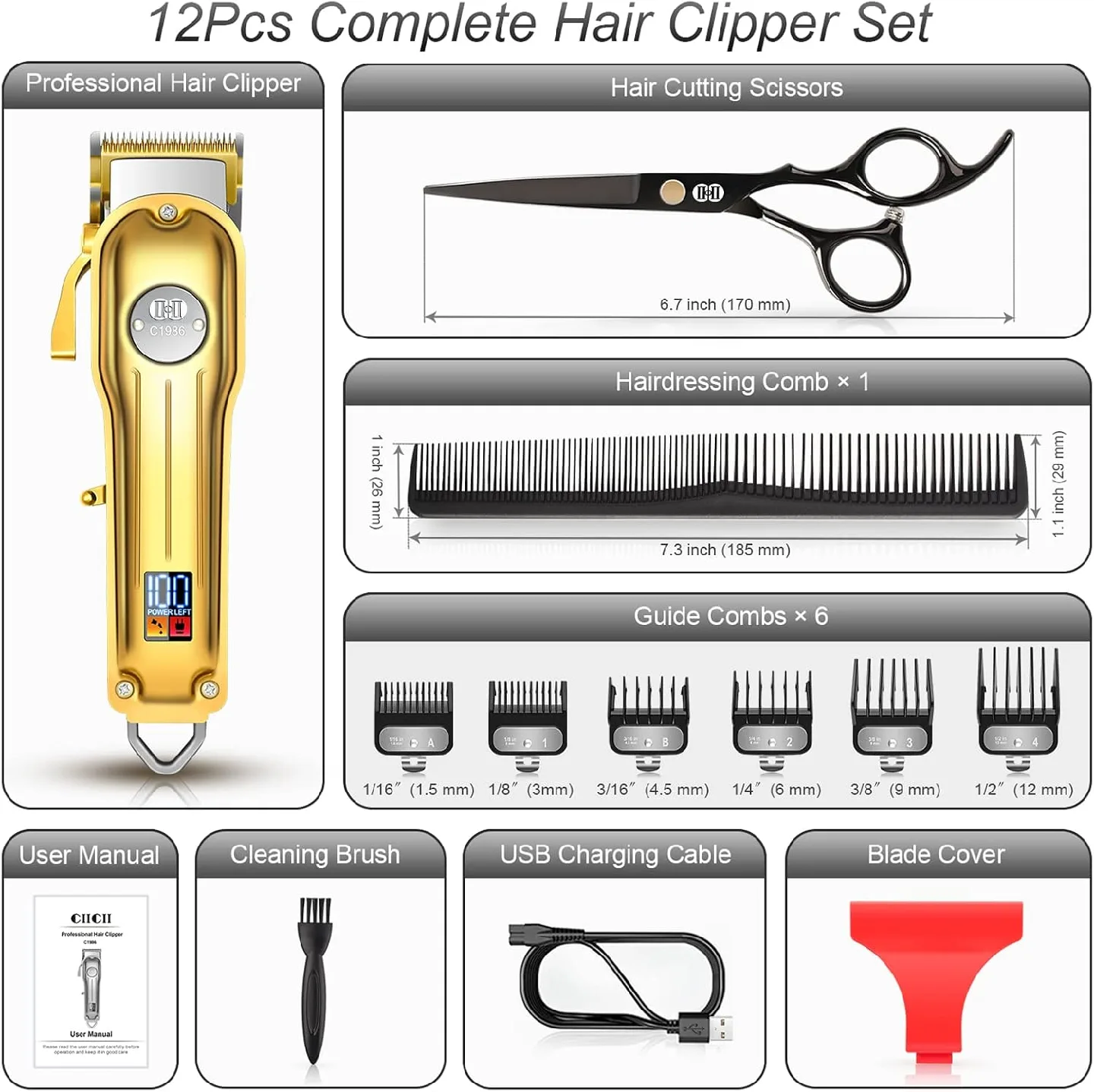 Cordless Hair Clippers, CIICII Professional Hair Clippers image indicator(3)