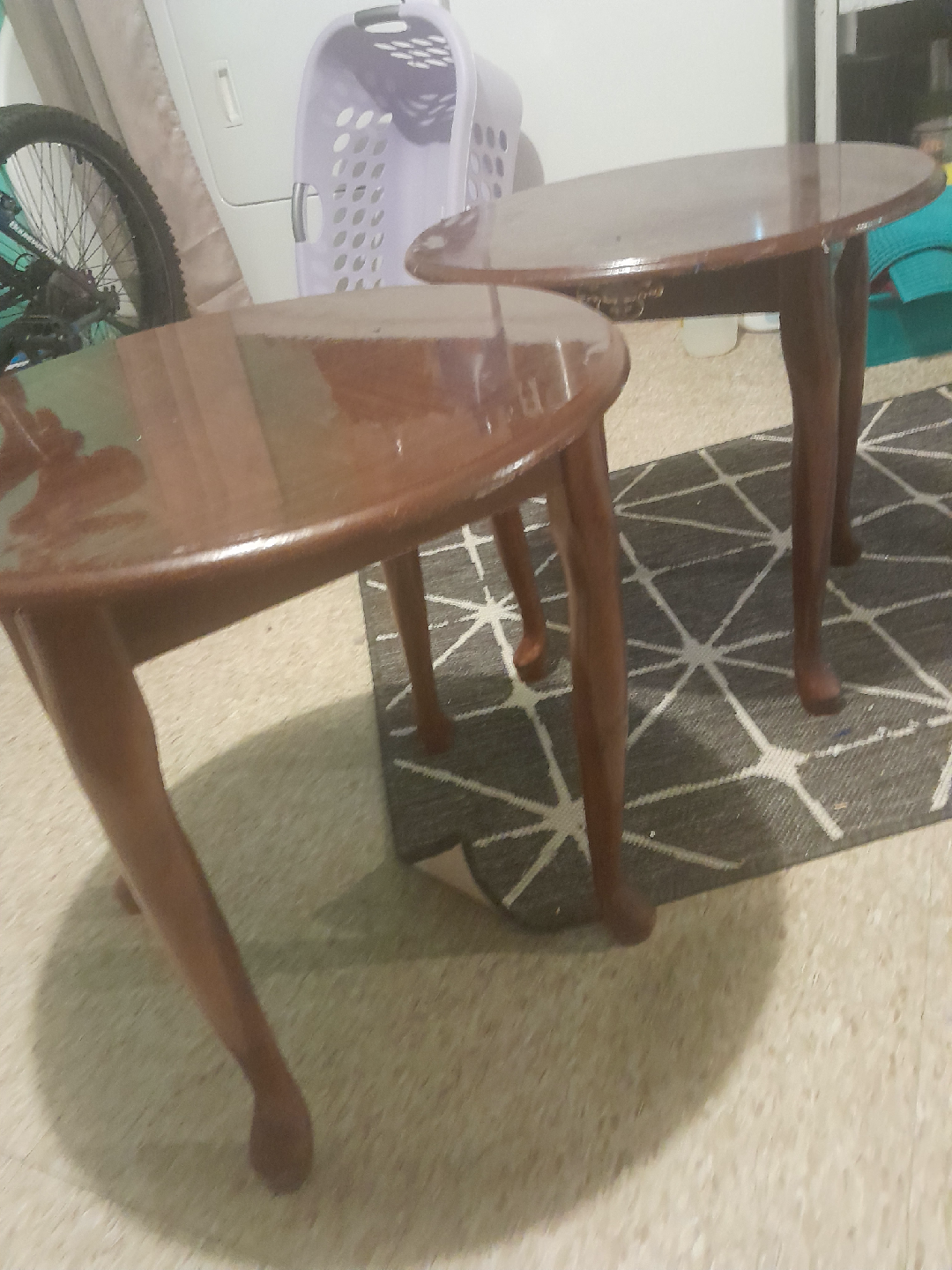 Antique Brown Wooden Round Side Tables (Pair) - photo 2