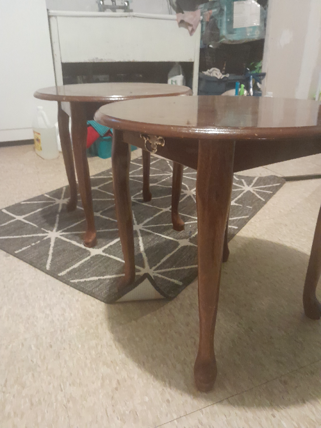 Antique Brown Wooden Round Side Tables (Pair) - photo 3