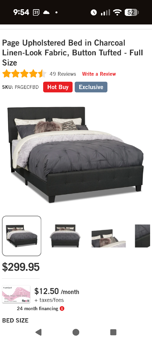 BNIB - Upholstered full size Bed frame - Charcoal Grey