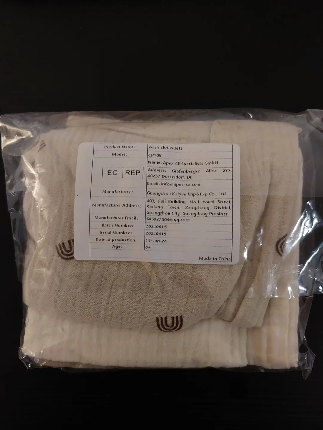 Baby Wash Cloths Sets - New in Package 5 pcs