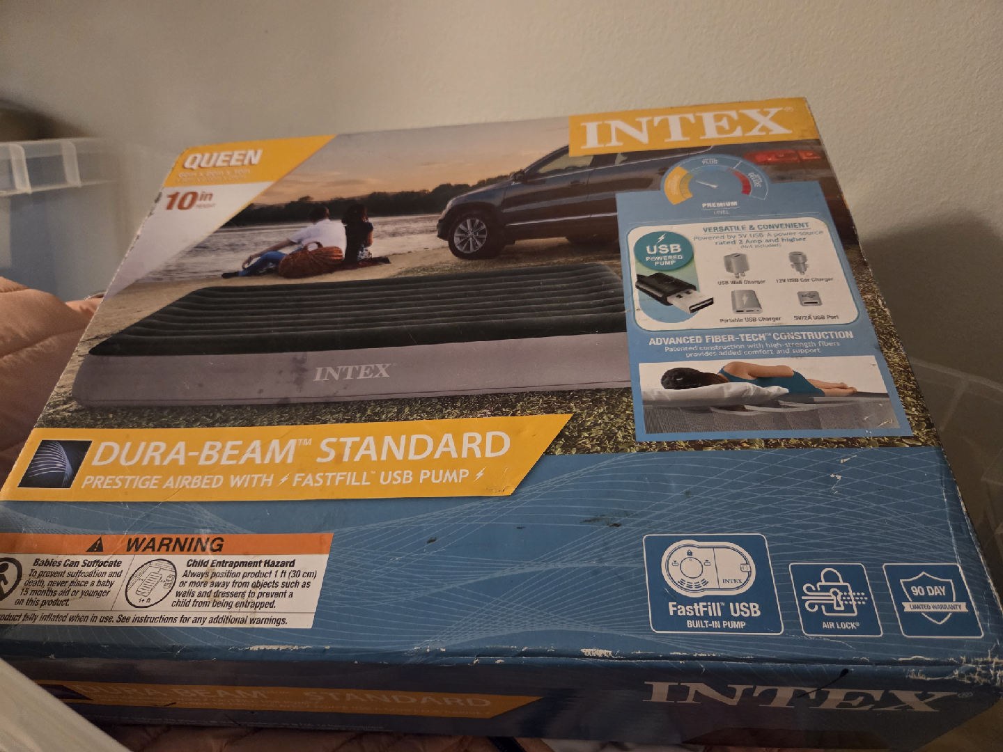 Intex Queen Dura-Beam Airbed w/ FastFill USB Pump