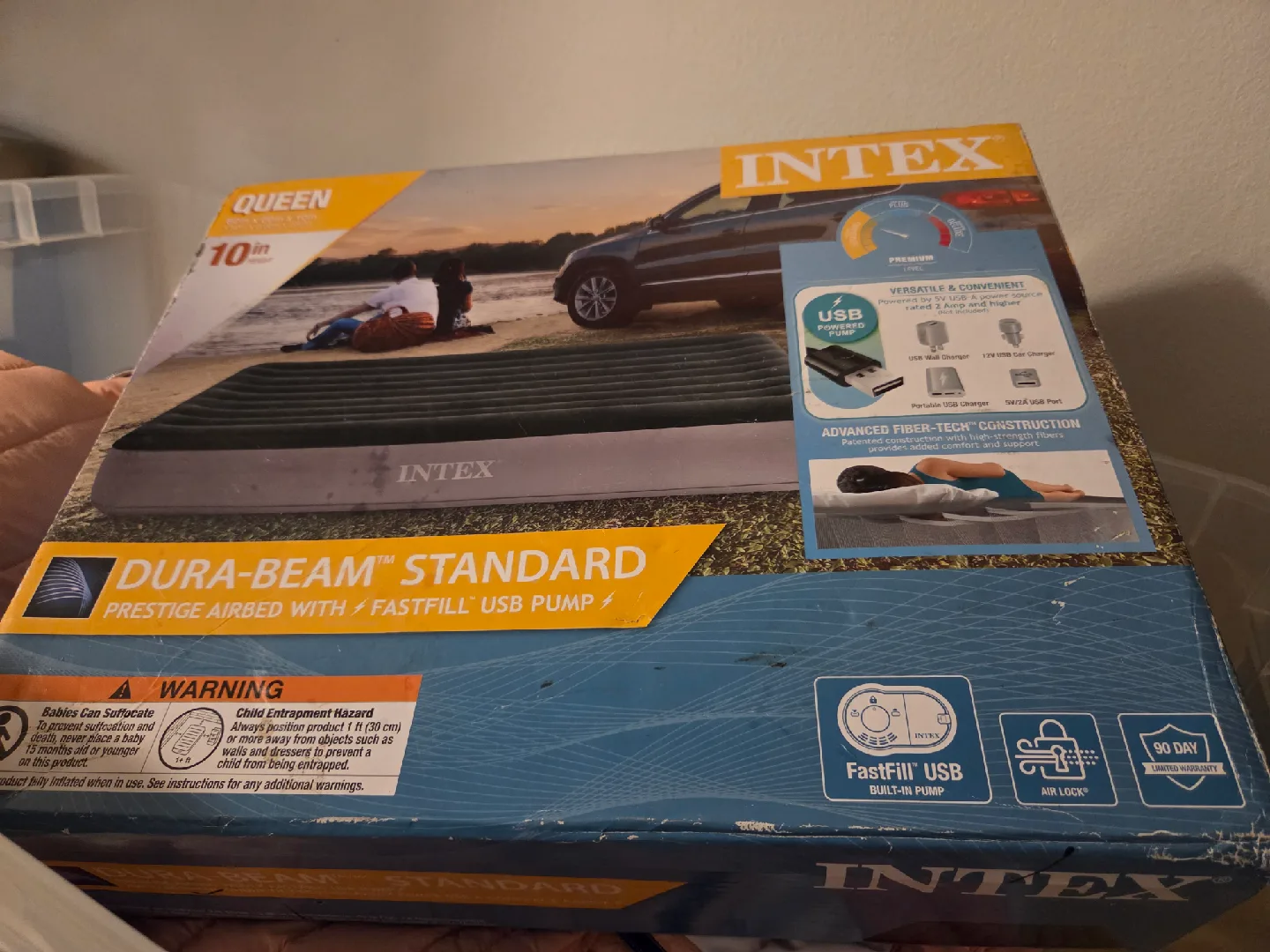 Intex Queen Dura-Beam Airbed w/ FastFill USB Pump