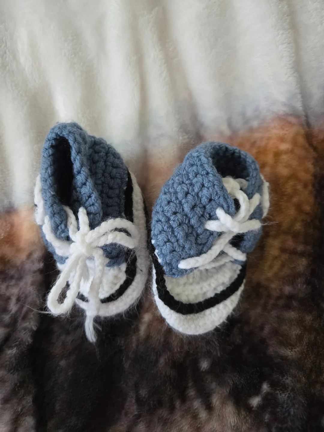 Handmade Crochet Baby Booties - Blue & White image indicator(2)