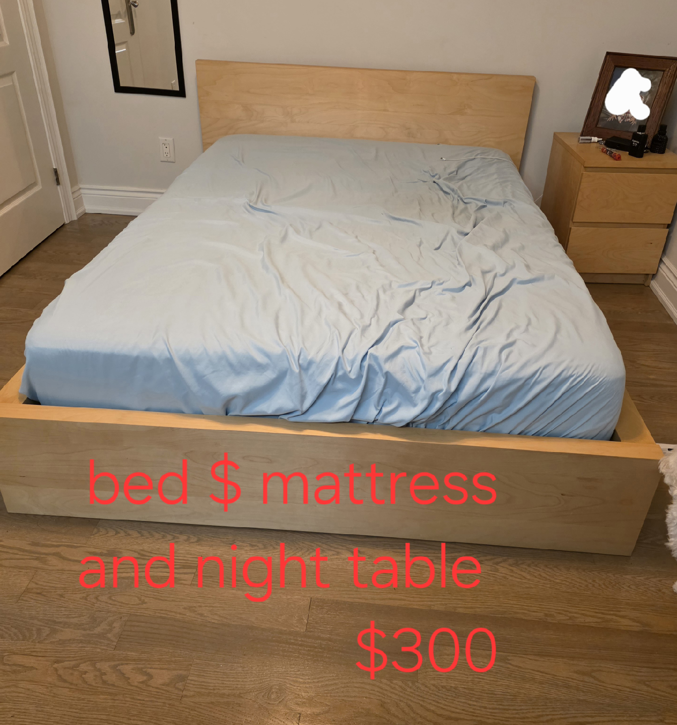 Bed, Mattress, and Night Table Set