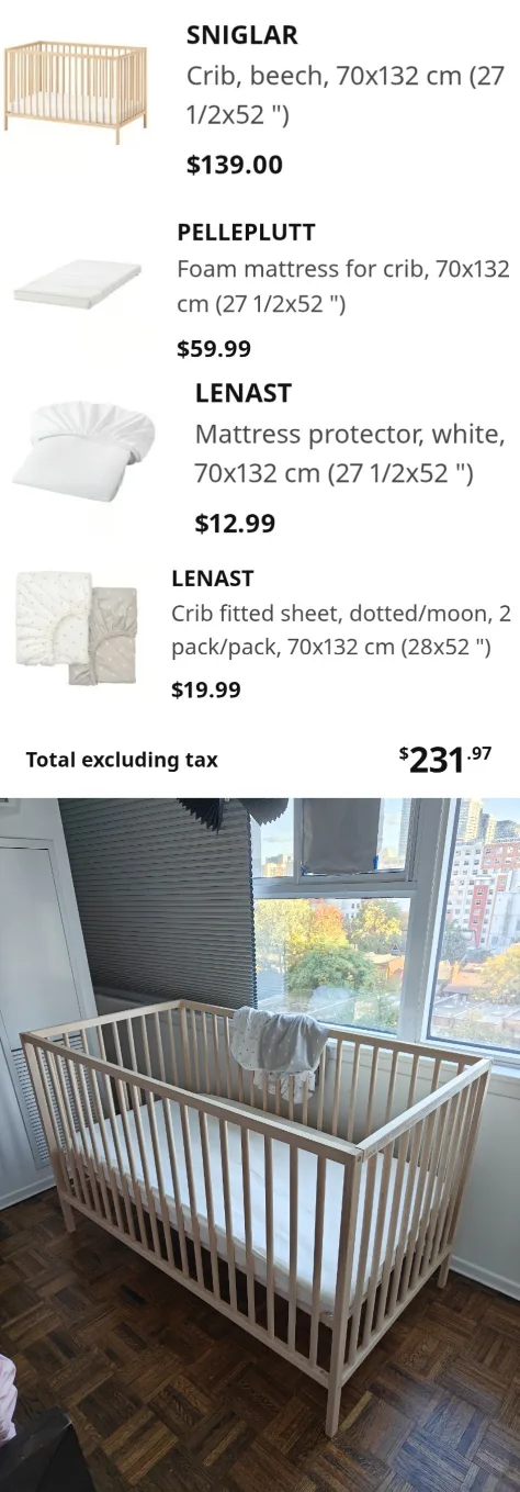 IKEA SNIGLAR Crib, mattress, protector and bedsheets image indicator(2)