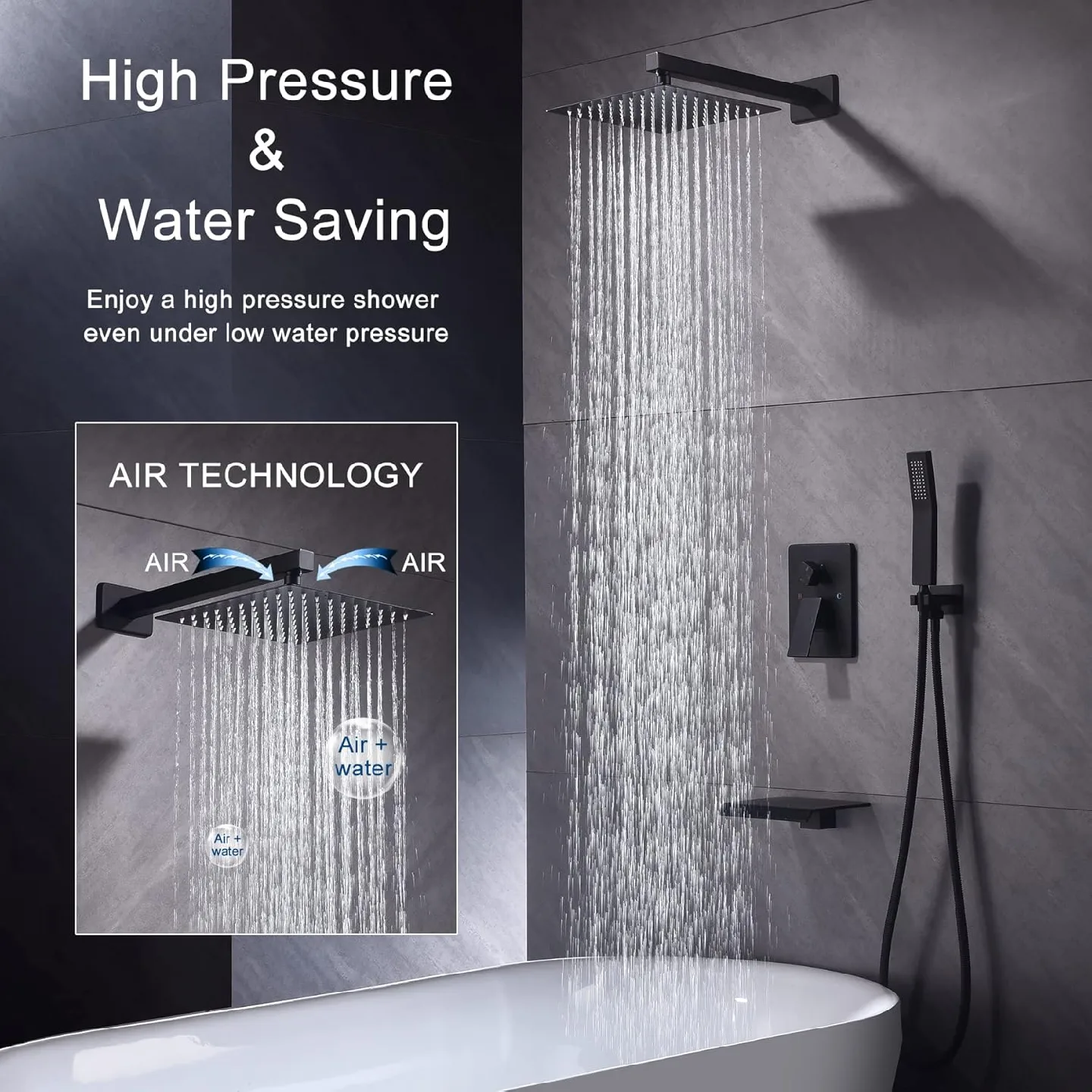 Brand New 3 in 1 Matte Black Rainfall Shower Kit For Sale image indicator(4)