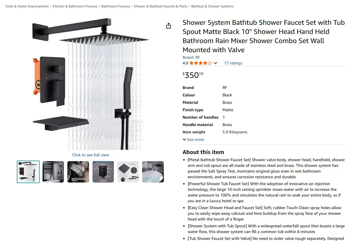 Brand New 3 in 1 Matte Black Rainfall Shower Kit For Sale image indicator(8)