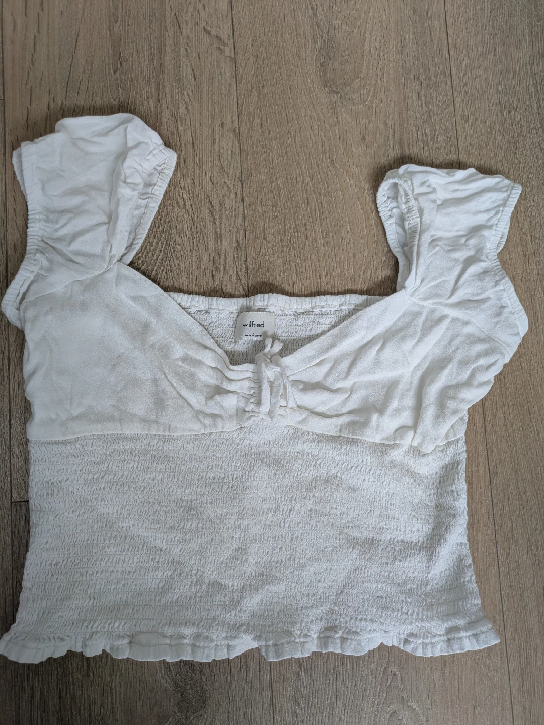 Aritzia Wilfred White Smocked Blouse