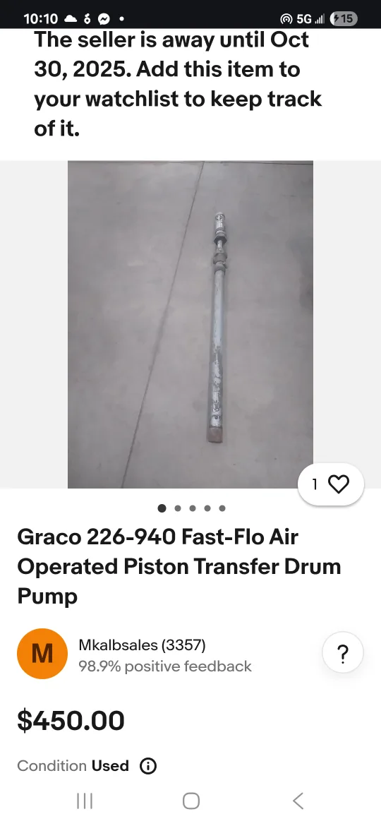 Graco Fast-Flo Air Operated  greese/oil  drum Pump thumbnail