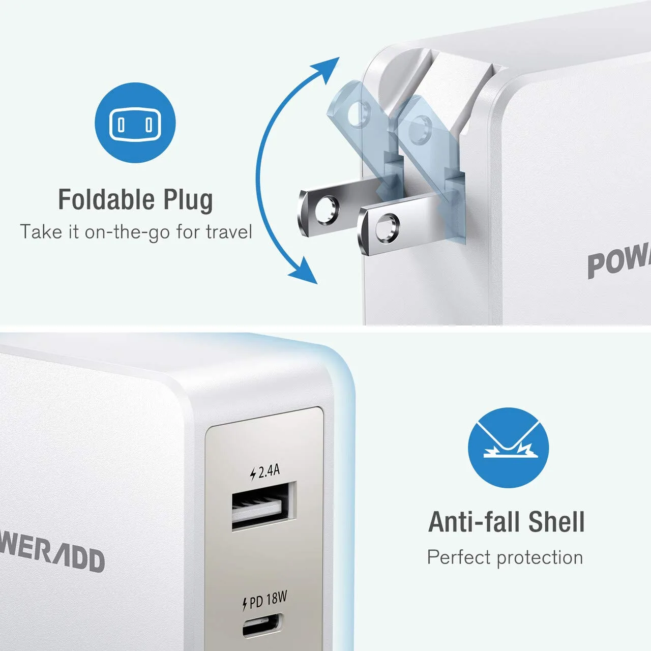 USB C Wall Charger,POWERADD 30W Dual Port Type C Charger image indicator(6)
